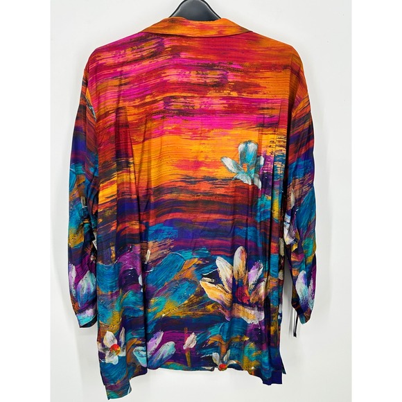 John Mark Abstract Floral Print Button Front Roll Tab Sleeve Blouse Women 2X NEW - Picture 3 of 10